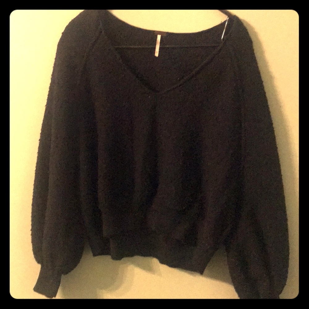 FP Cropped ballon sleeve pullover.